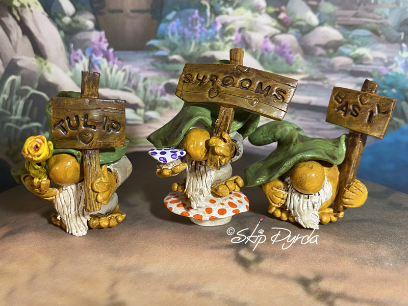 Painted clay gnome figurines tiny garden markers