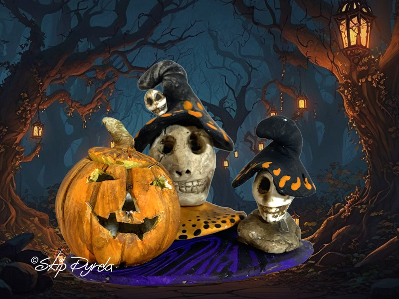 Painted clay gnome figurine accessories for Shadowfest (Halloween)